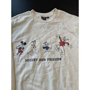 Disney Cream WhiteSweatshirt Mickey Mouse & Friends Line Up Sweater XS Retro